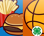 Image of hamburger meal and basketball