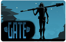 Image of man walking into the distance with a spear and the title of Gate.