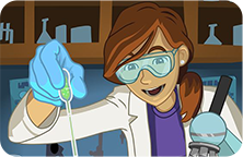 Image of woman with lab goggles and microscope